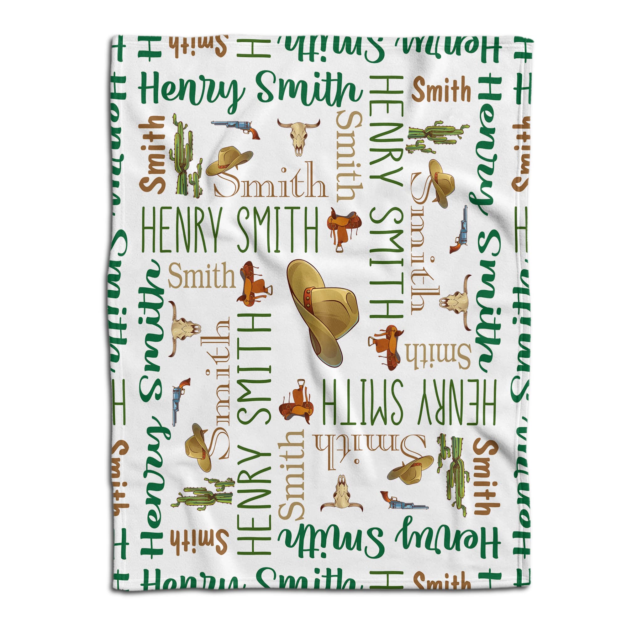 Personalized Cowboy Western Green Monogram Baby Blanket with Name - Western Nursery Theme Crib Blanket, Swaddle & Horse Design for Newborn Boys - Perfect for Cowboy-Themed Nurseries, Baby Showers & Western Gift Ideas