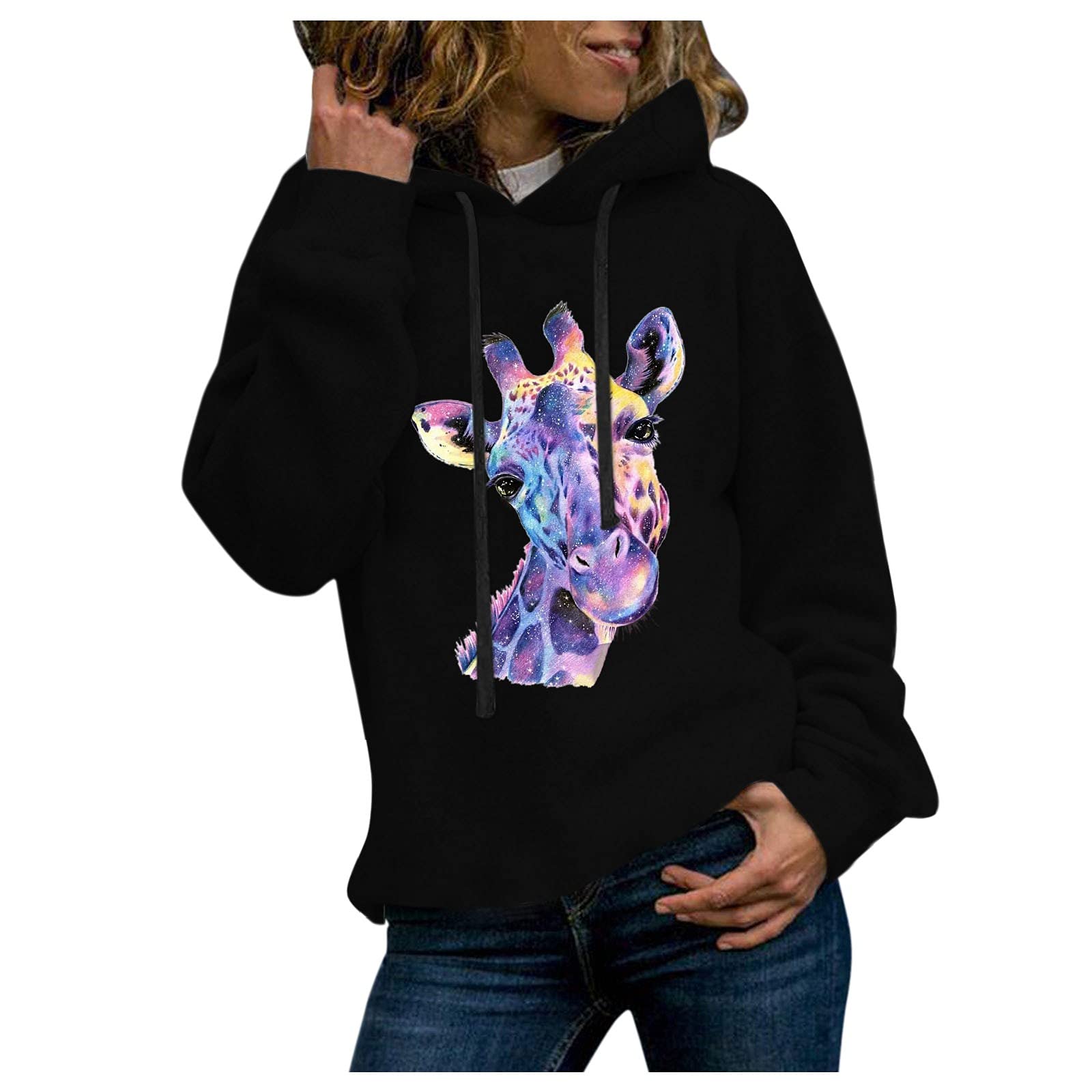 Women's Sexy Casual Print Pullover Tops - Full Sleeve Hoodie Sweatshirt with Giraffe Design | Perfect for Streetwear, Lounge Wear & Casual Outings