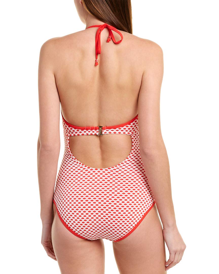 Shoshanna Women's Halter One Piece Swimsuit - White & Red Floral Print, Size 6 | Sexy Bathing Suit for Beach, Pool & Summer Vacation