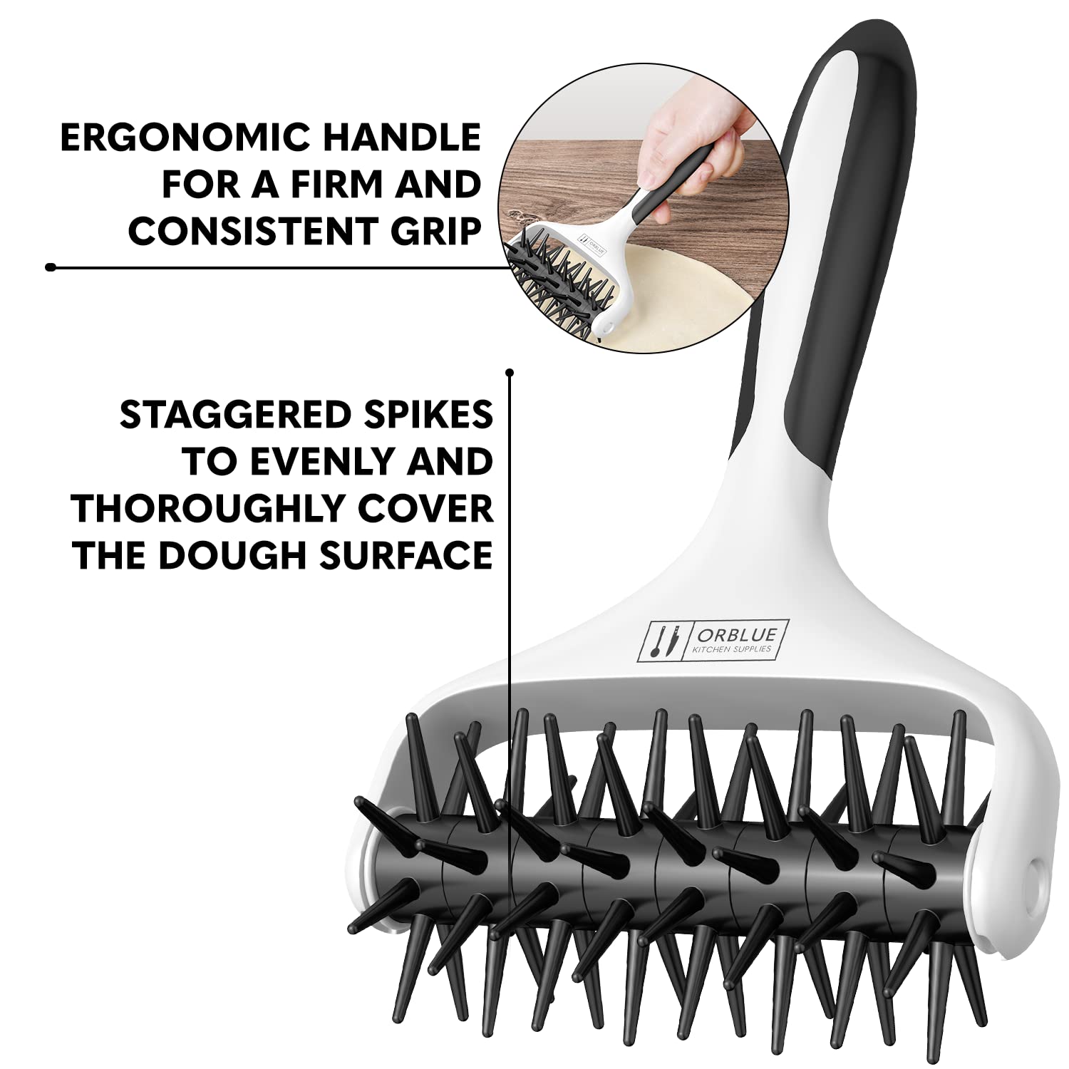 Orblue Professional Pizza Dough Docker with Spikes - Heavy Duty Pastry Roller for Perfect Homemade & Restaurant Pizza - Prevents Air Bubbles in Crust - Ideal for Home Kitchens, Pizzerias & Italian Restaurants - Essential Pizza Making Tool for Crispy Crust Every Time