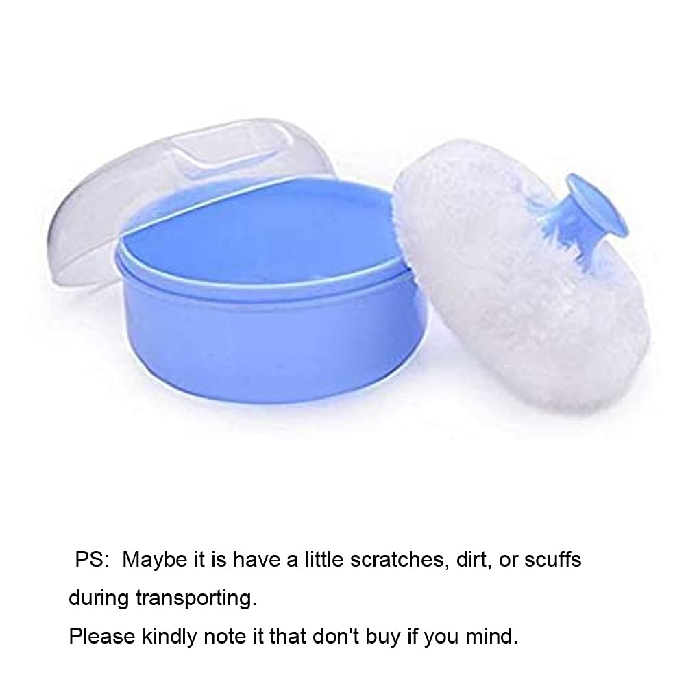 2PCS Soft Baby Powder Puff Sponge Set with Portable Dispenser - Empty Talcum Powder Container for Baby Shower & Diaper Changes (Blue + Pink) - Ideal for Newborn Care, Travel & Home Use