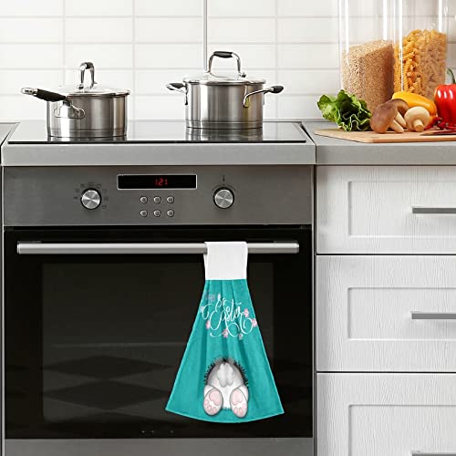 Super Absorbent Cute Bunny Foot Tail Kitchen Oven Towels - 2 Pack Easter Hand Towels with Loops for Hanging | Dishcloth, Tea Towel & Bar Mop for Kitchen, Bathroom & Tabletop | Perfect for Easter Decor, Dish Drying & Home Cleaning