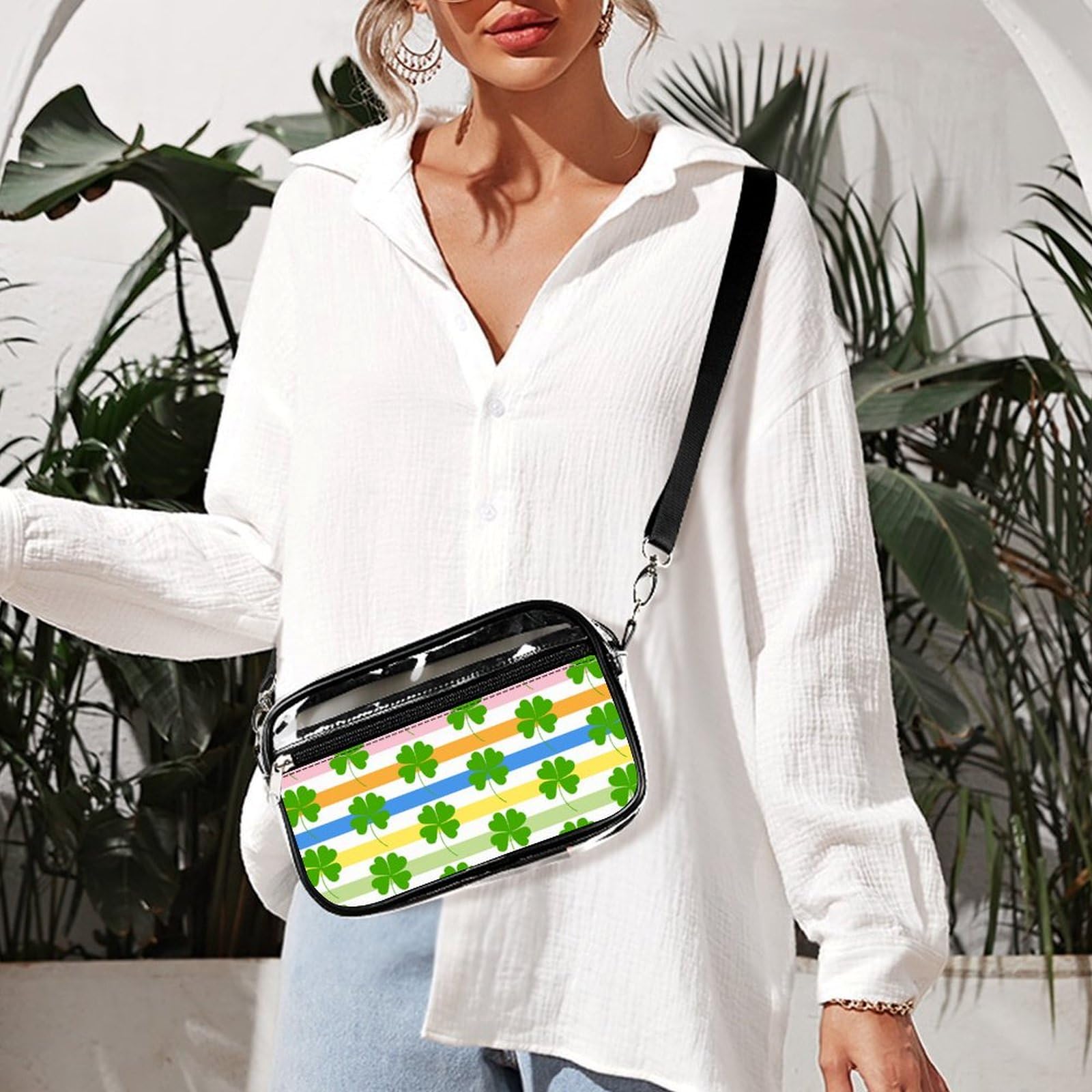 Shamrock Clover Stripes Clear Crossbody Bag - Fashionable Stadium Approved Shoulder Purse for Women - Perfect for Concerts, Sports Events, Festivals & Night Out