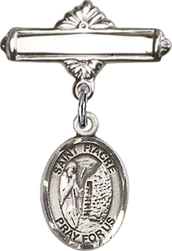 Sterling Silver Baby Badge with St. Fiacre Charm - Polished Pin for Christening, Baptism & First Communion - Handmade in USA - Perfect Religious Gift for Newborns & Infants