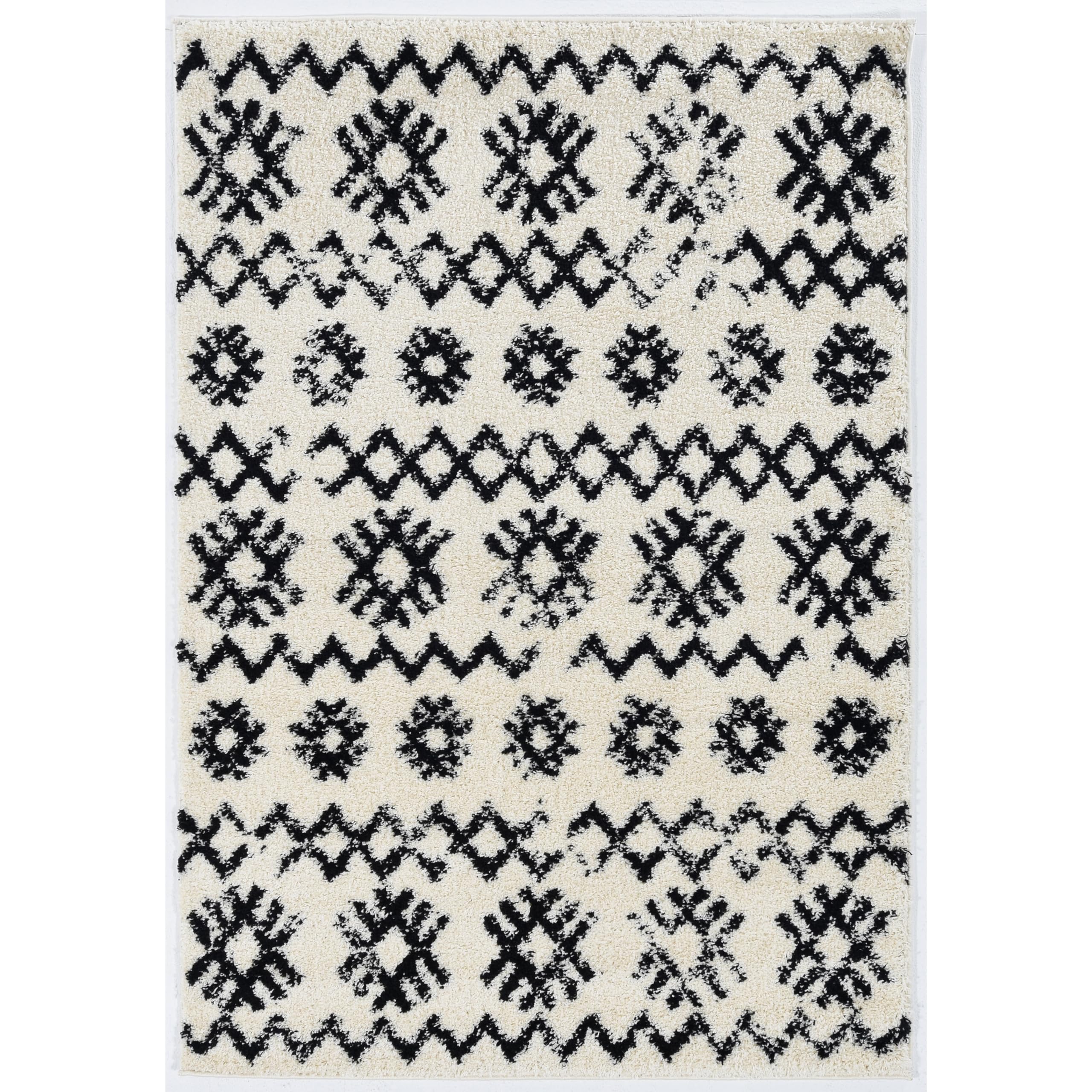 Linon Moroccan Mekenes Rug Ivory/Black 8' x 10' - Handmade Boho Area Rug for Living Room, Bedroom & Home Decor