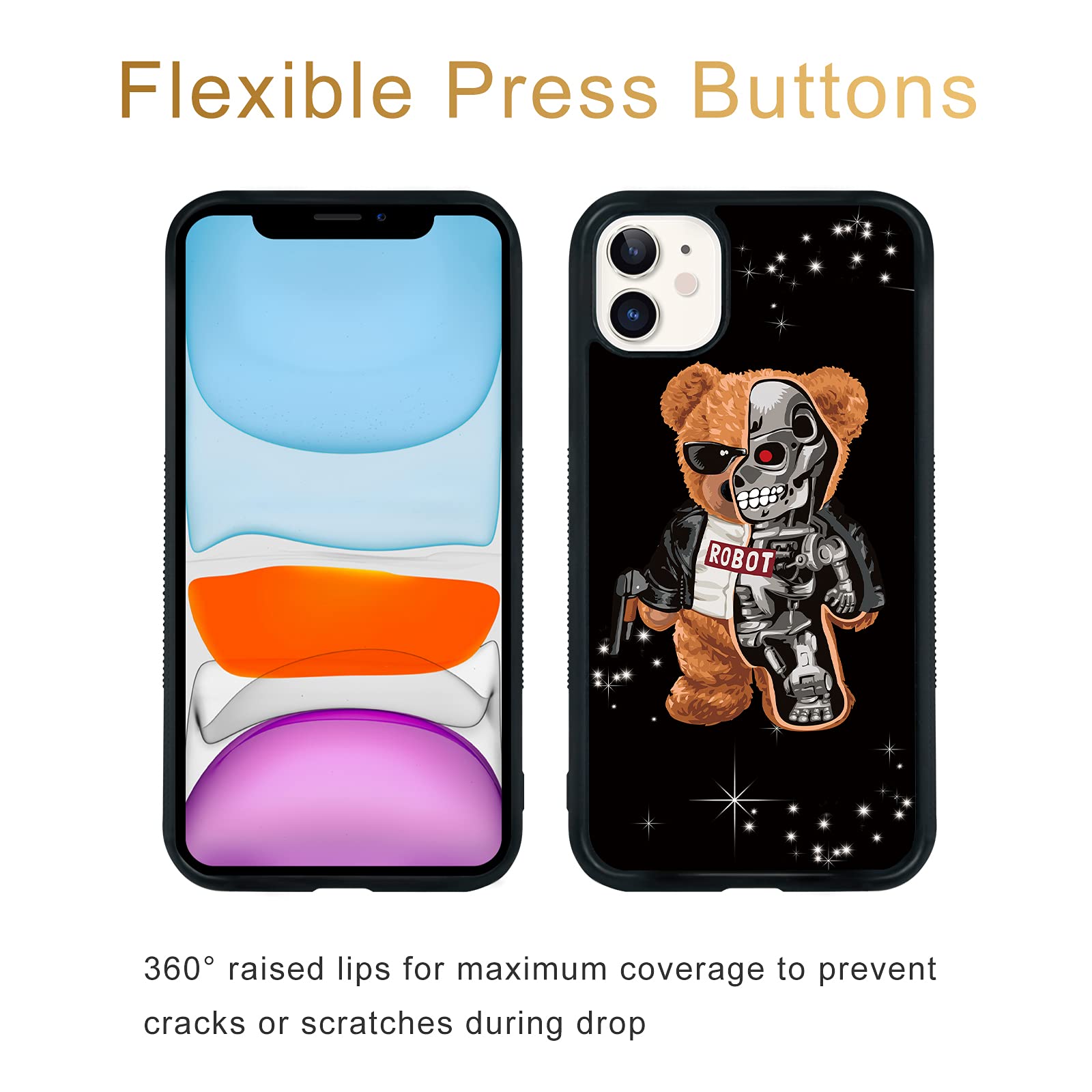 FANXI Shockproof Cute Teddy Bear Phone Case for iPhone 11 - Protective 6.1 Inch Cover for Men, Boys & Kids (Black) | Perfect Gift for Birthday, Christmas & Daily Use