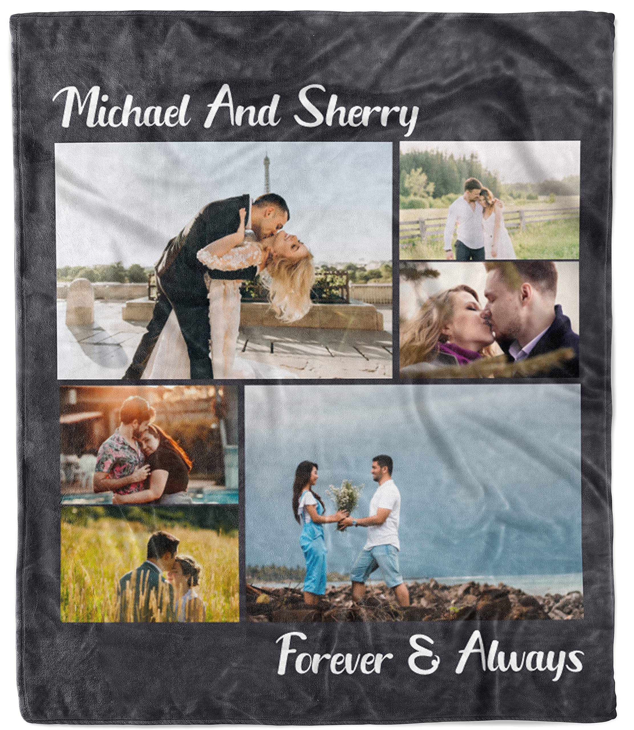 Personalized Photo Collage Fleece Blanket - Custom Couple Wedding Blanket 50x60 Inches - Soft Throw Blanket with Pictures - Perfect Gift for Anniversaries, Christmas & Birthdays - Great for Cuddling, Home Decor and Romantic Gifts