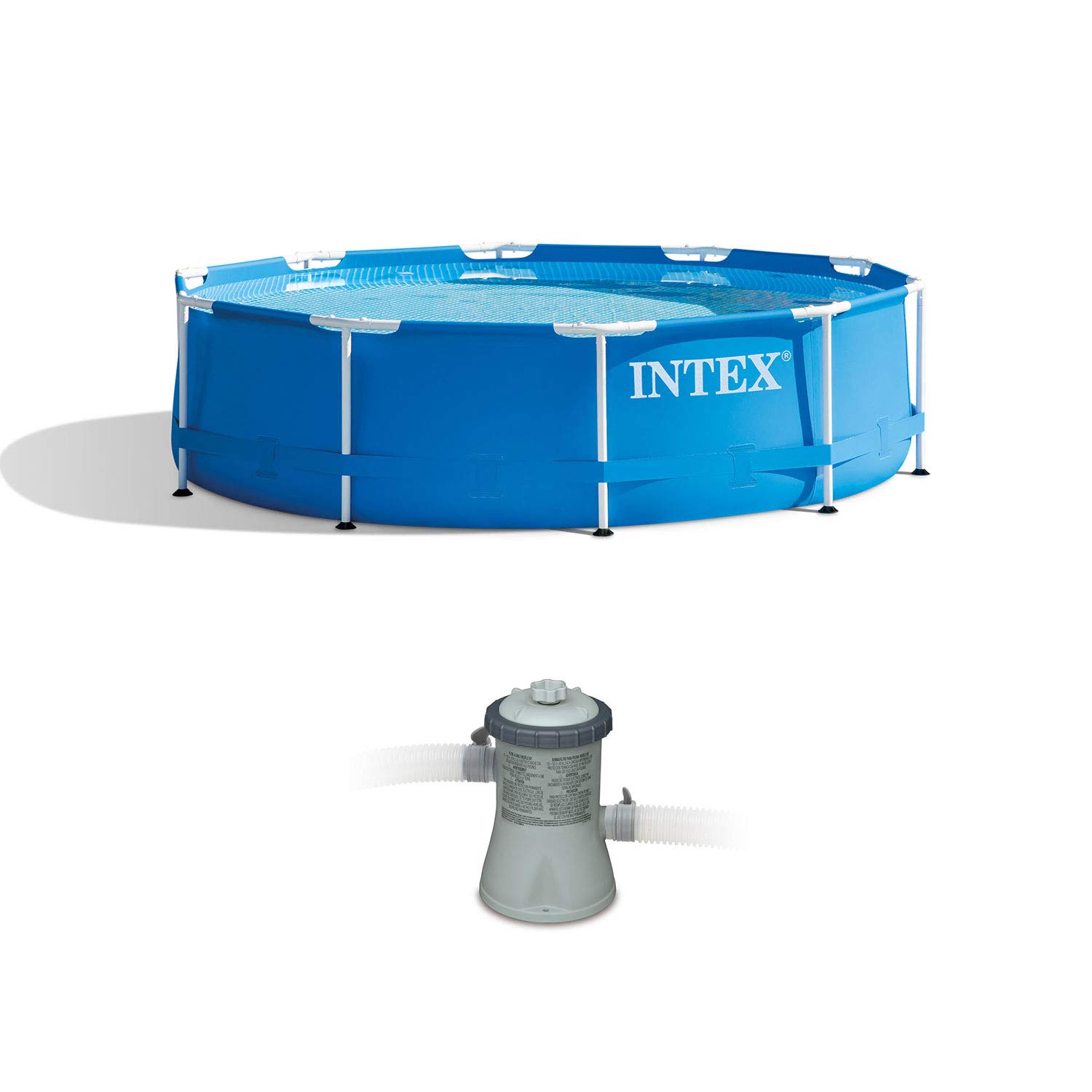 Intex 10x2.5英尺圆形金属框架地上泳池套装，含330加仑/小时过滤泵，适合家庭后院夏日清凉