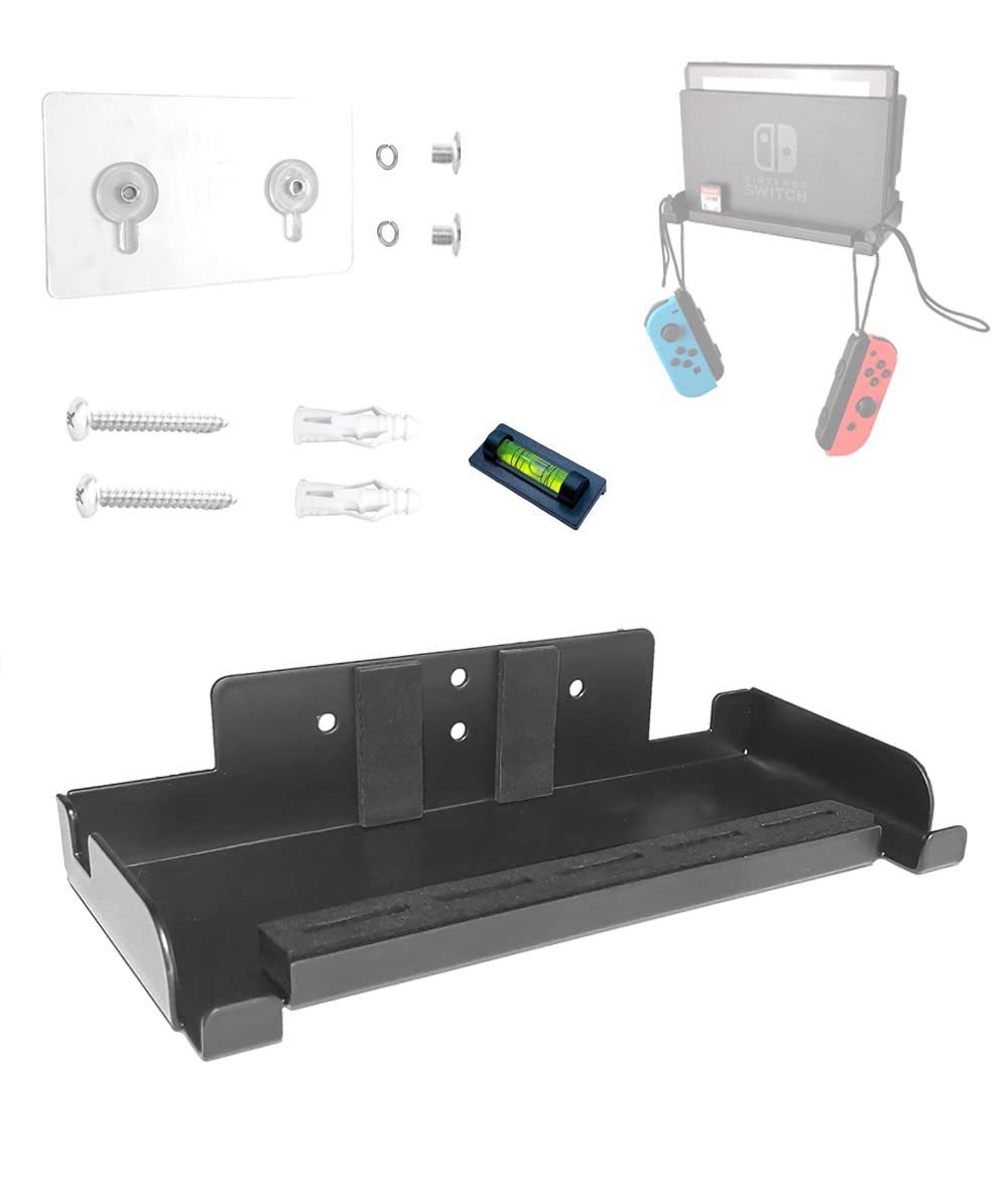 Nintendo Switch & OLED Wall Mount - No Drilling, Heavy Duty Metal, 5 Game Card Slots - Compatible with Nintendo Switch & OLED - Black - Perfect for Gaming Room & Living Room Organization