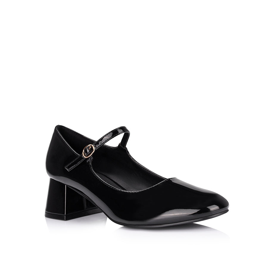 Kenna Mary Jane Block Heels - Black Patent Leather Women's Shoes | Comfortable & Stylish for Work, Parties & Weddings