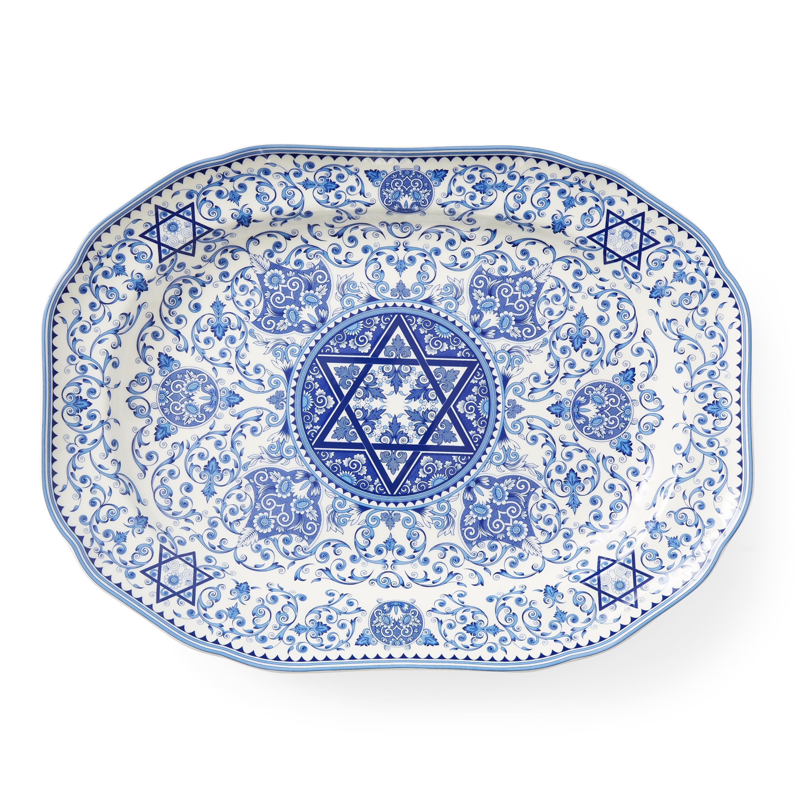 Spode Judaica 14-inch Oval Porcelain Platter with Star of David Design - Large Shabbat Dinner Plate for Jewish Holidays - Microwave & Dishwasher Safe - Perfect for Seder Meals, Hanukkah Celebrations, and Kosher Dining