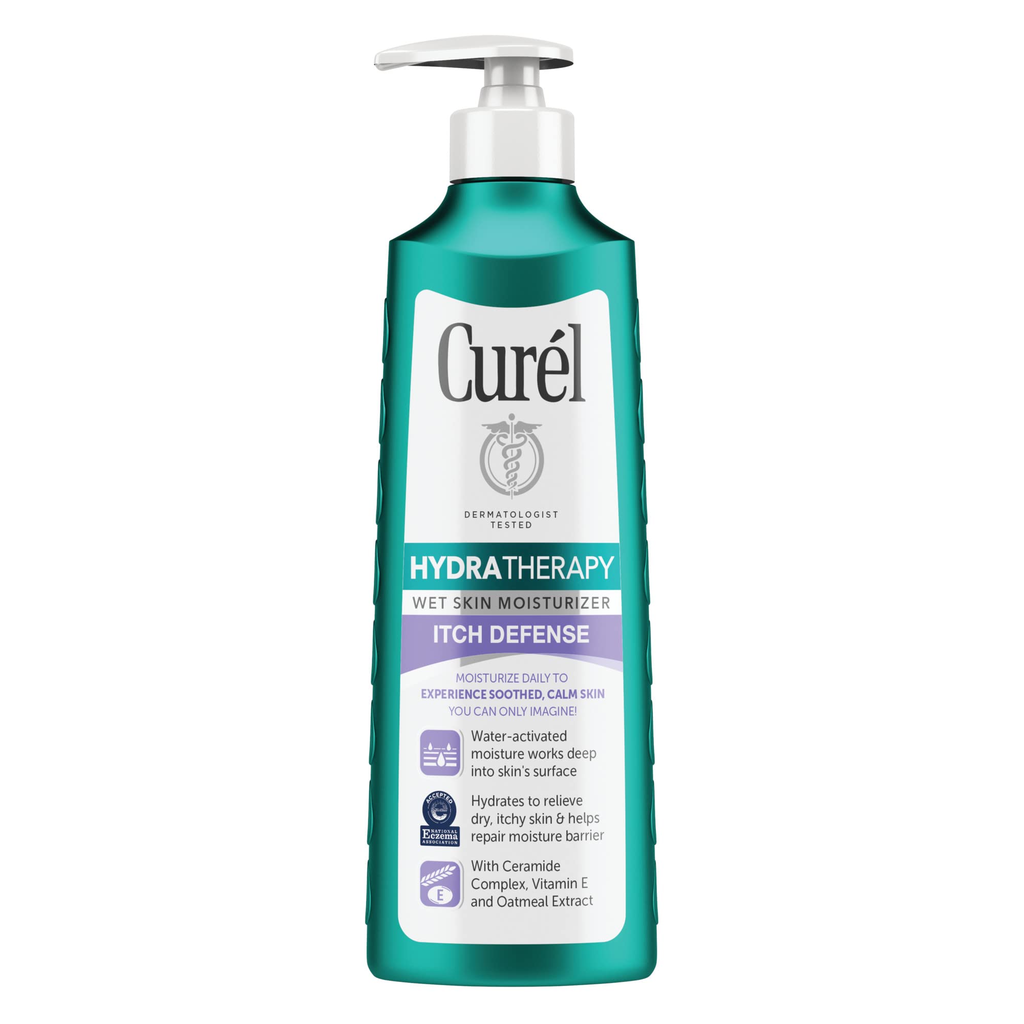 Curel Hydra Therapy Wet Skin Moisturizing Lotion for Dry Itchy Skin - 12 oz | Itch Defense Calming Body & Hand Lotion | Dermatologist Recommended for Eczema & Sensitive Skin | Perfect for Post-Shower & Daily Hydration