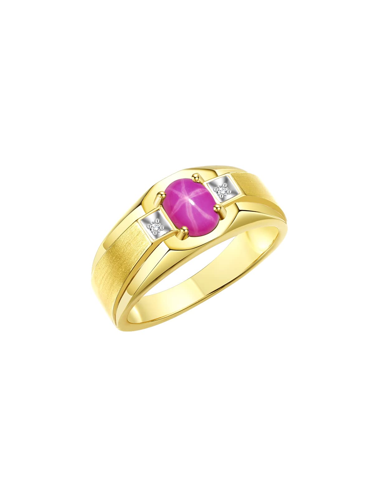 Rylos Men's Classic 7X5MM Oval Gemstone & Diamond Ring - Yellow Gold Plated Silver Birthstone Rings for Men (Sizes 8-13) | Perfect Gift for Anniversary, Wedding & Special Occasions