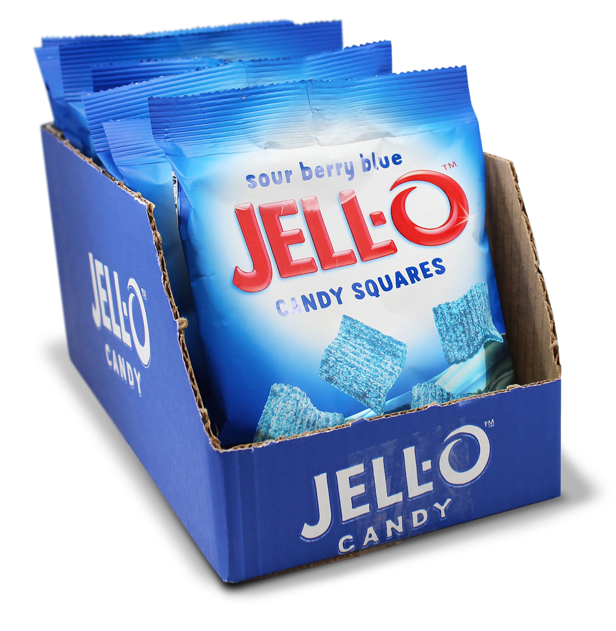 JELL-O™ Sour Candy Squares - Sour Berry Blue Flavor | Chewy Sweet and Tart Candy | 12-Pack of 4.5 oz Single Serve Bags | Perfect for Lunchboxes, Movie Nights & Party Favors