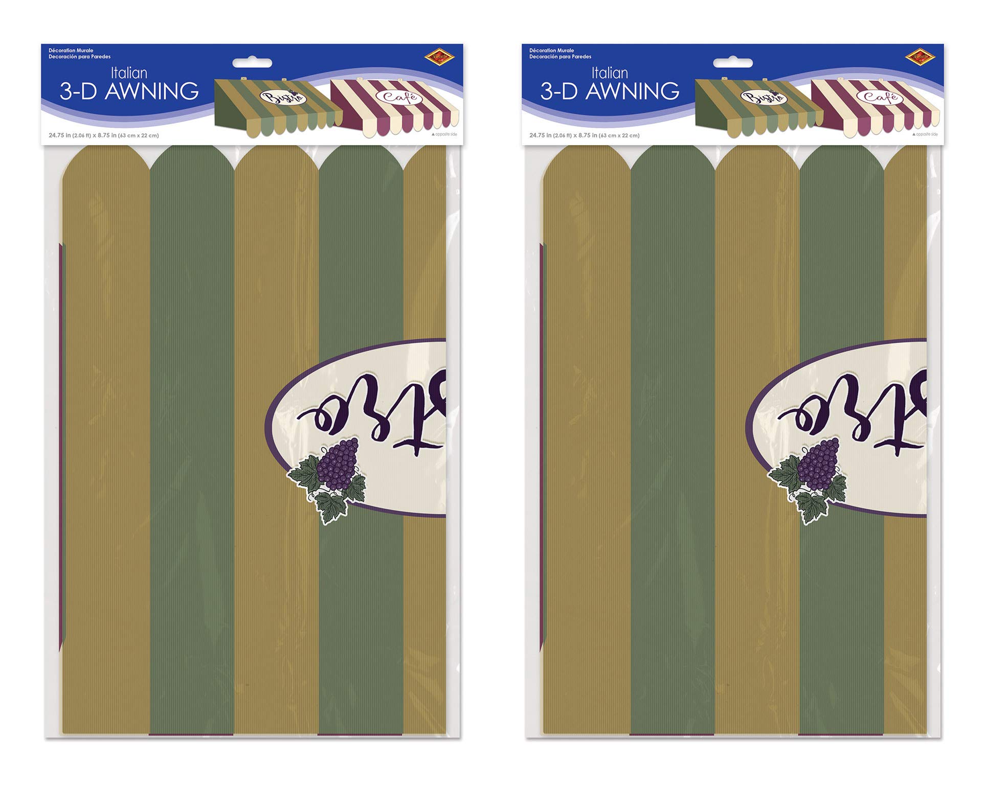 Beistle 3D Italian Awning Wall Decor - 2-Piece Cardstock Paper Restaurant Decorations (24.75