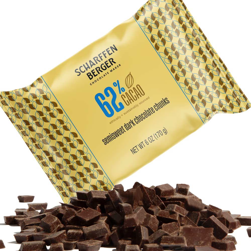 Scharffen Berger Semisweet Baking Chocolate Chunks, 6 Ounce (Pack of 5) - Perfect for Cookies, Brownies & Desserts
