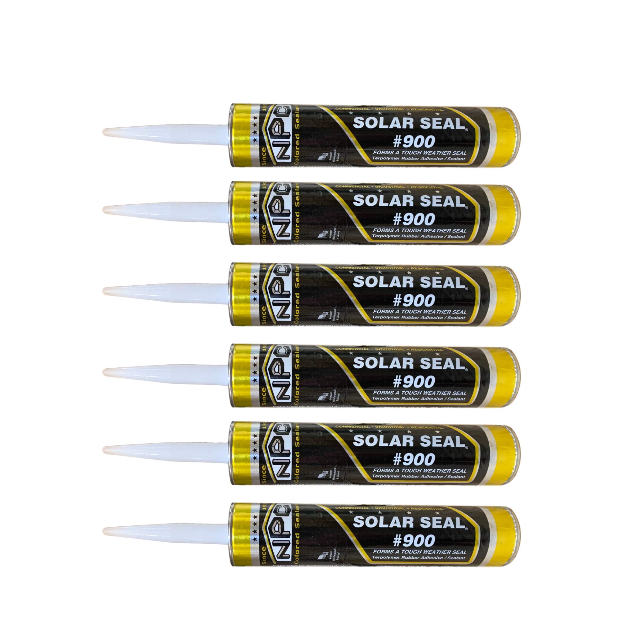 NPC #900 Solar Seal with Bonus Caulking Gun - 6 Pack Charcoal Roof & Siding Sealant for Metal Roofing, Vinyl, Fiber Cement, Fiberglass, Cedar, Brick & Masonry - Perfect for Flashing, Skylights, RV Trailers & Truck Repairs