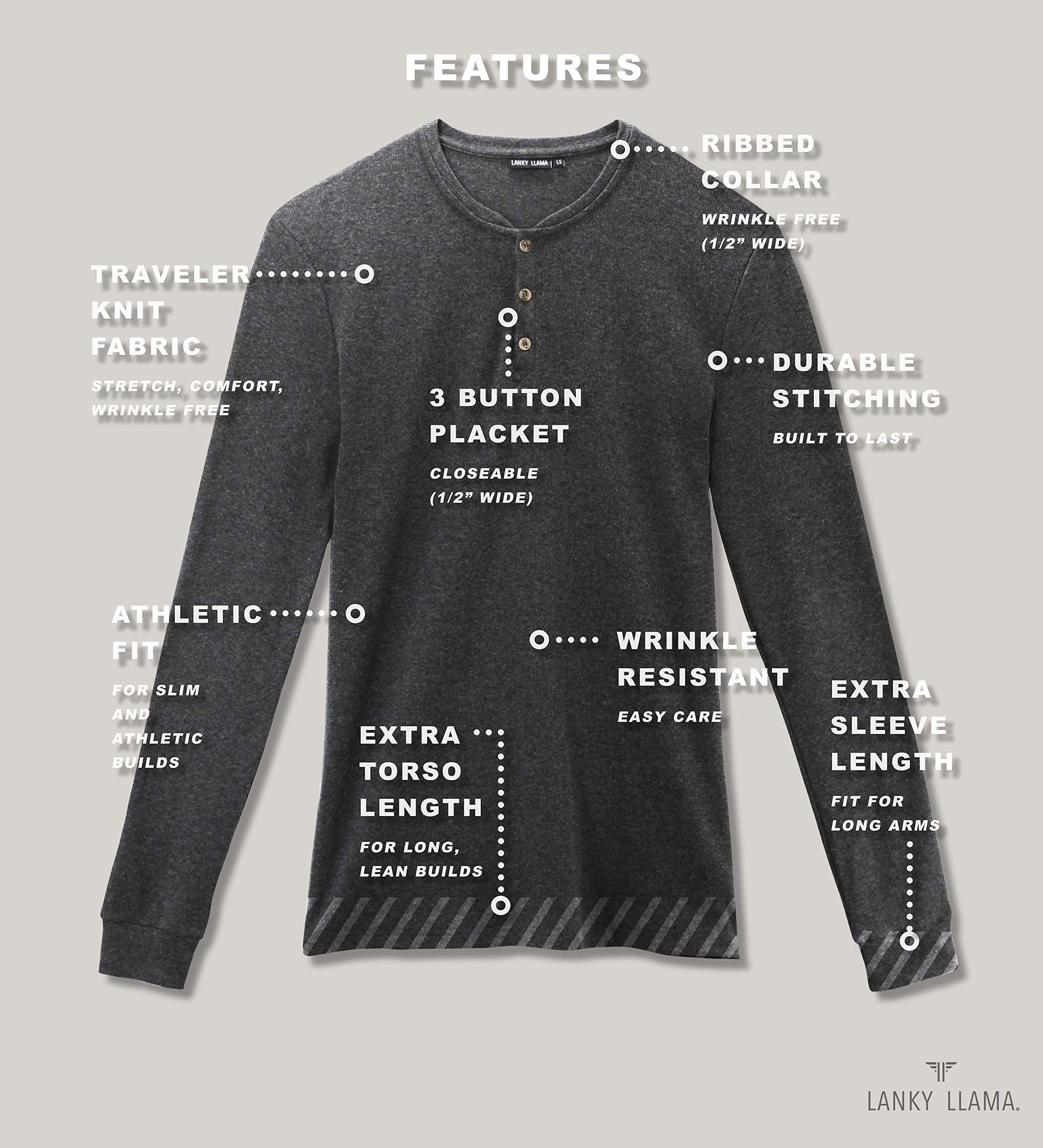 Lanky Llama Traveler Long Sleeve Henley Shirt for Slim & Tall Men | Comfortable Casual Wear for Travel, Hiking & Outdoor Activities
