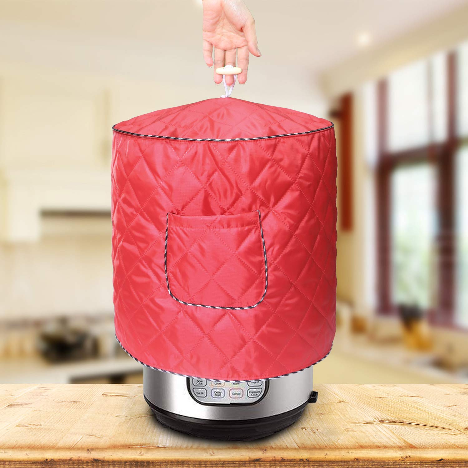 **6 Quart Air Fryer Cover - Dust-Proof Electric Appliance Protector for Instant Pot & Pressure Cooker with Convenient Pocket (Red) - Perfect for Kitchen, Camping & Travel**