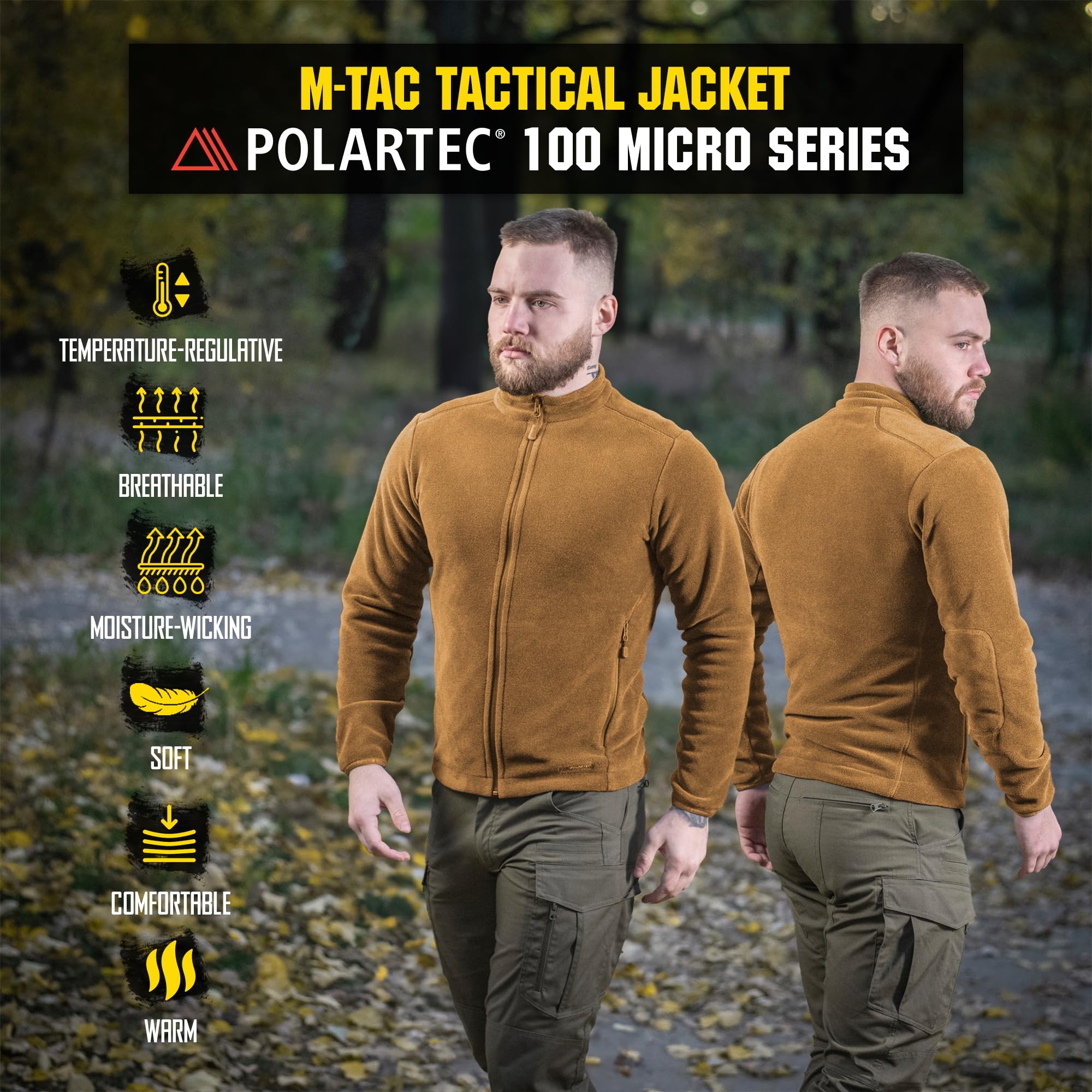 M-Tac Nord Polartec 200 Fleece Jacket for Men - Military Tactical Full Zip Warm Sweater | Outdoor Hiking, Camping & Cold Weather Activities