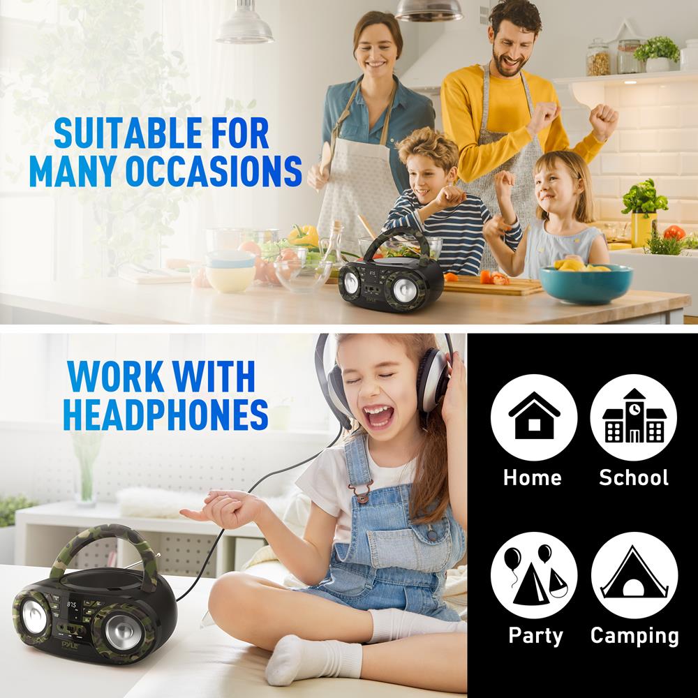 Portable CD Player Boombox with AM/FM Stereo Radio | Bluetooth Speaker & USB/SD Card Reader | Perfect for Home, Office, and Outdoor Use