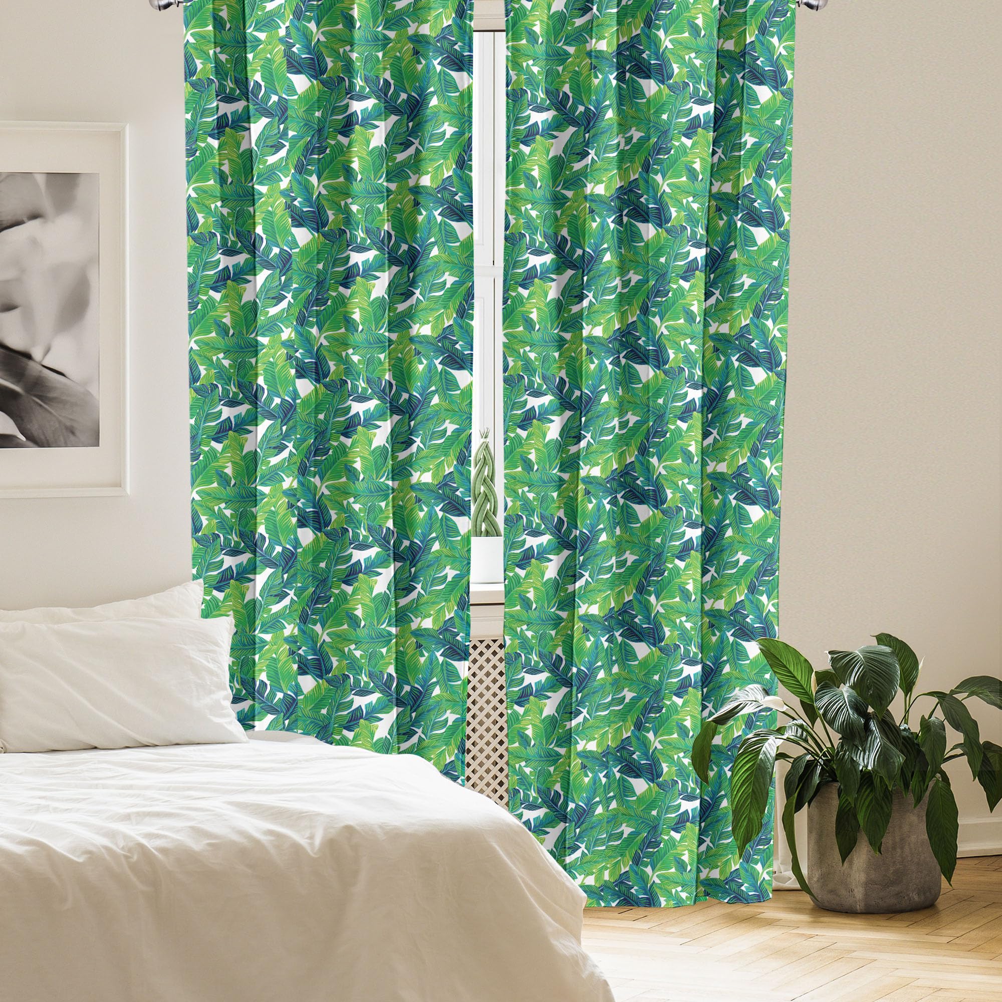 Ambesonne Tropical Banana Leaf Curtains - 2 Panel Set, 28