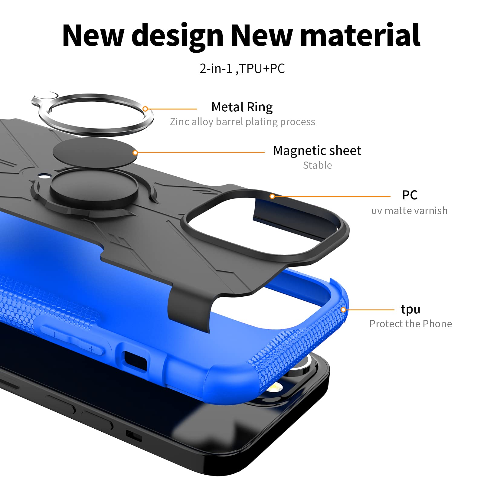 ASUWISH iPhone 13 Pro Case with Tempered Glass Screen Protector & Ring Holder - 6.1 Inch Shockproof Rugged Cover for iPhone 13 Pro 5G (Blue) - Perfect for Daily Use, Outdoor Activities & Work Protection