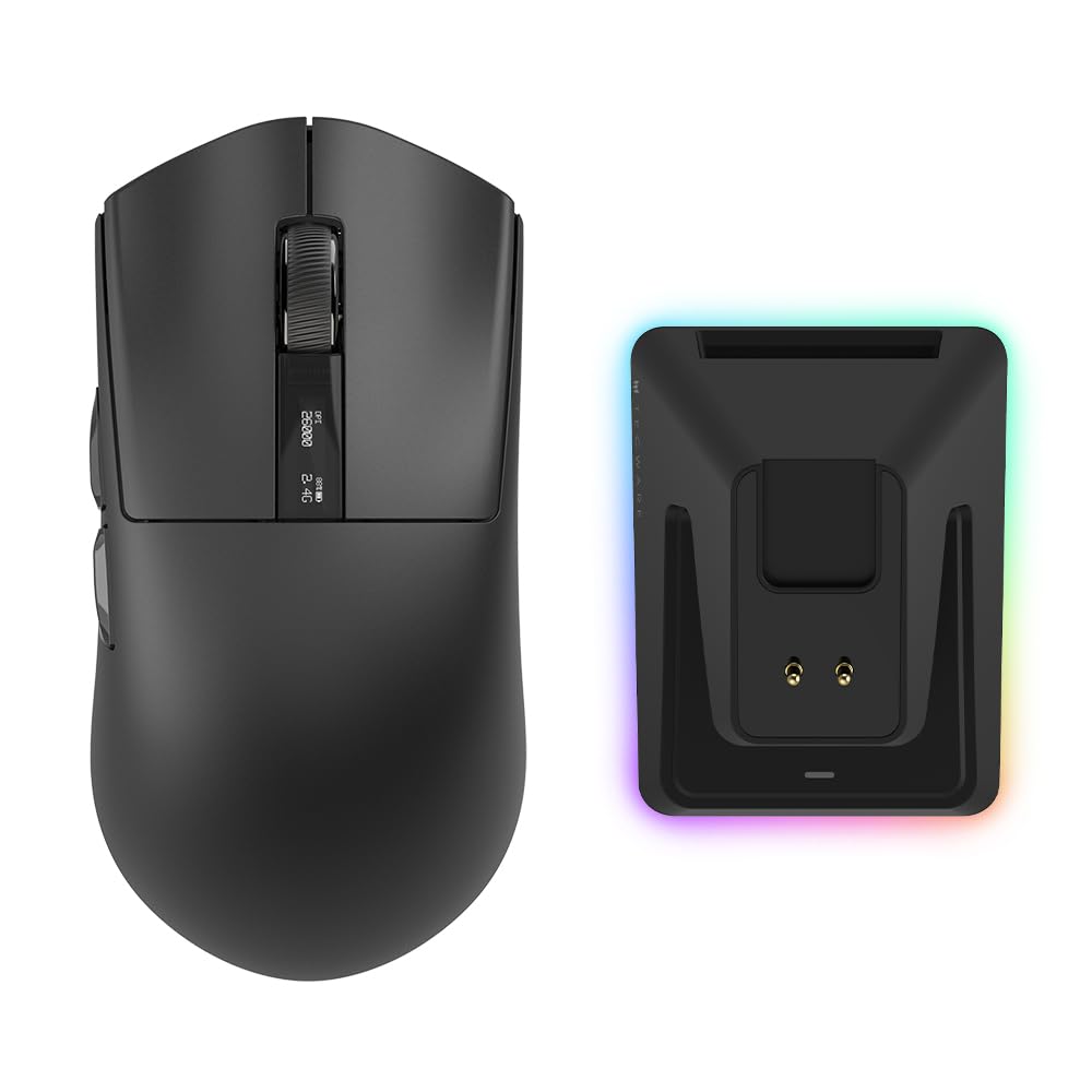 TECWARE EX1 Ultra Lightweight Wireless Gaming Mouse - 26K DPI, OLED Display, 59g Ergonomic Design, RGB Charging Dock, Tri-Mode Connectivity with PTFE Feet & Grip Tape - Perfect for FPS, MOBA & MMO Gaming (Black)