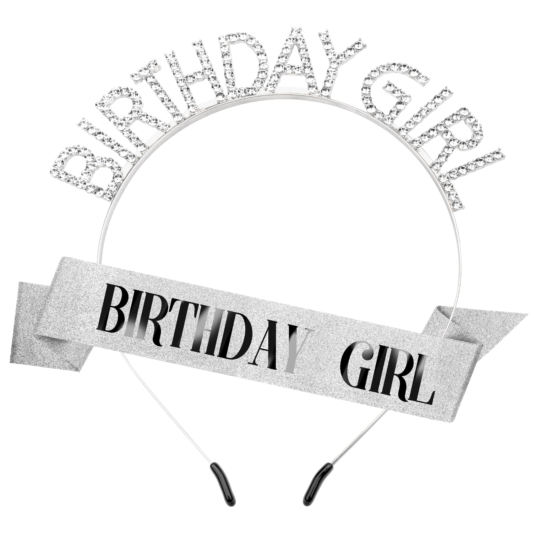 Glitter Silver Birthday Sash & Crown Set for Women - Rhinestone Tiara Headband & Birthday Girl Sash Accessories | Perfect for Princess-Themed Parties, Bachelorette Celebrations & Special Occasions