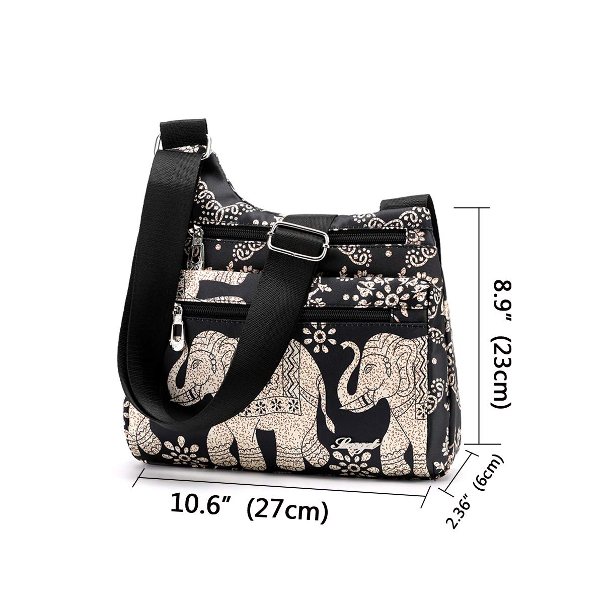 Floral Print Nylon Crossbody Bag for Women - Multi-Pocket Travel Shoulder Purse with Secure Zipper - Perfect for Daily Use, Shopping & Vacation Accessories