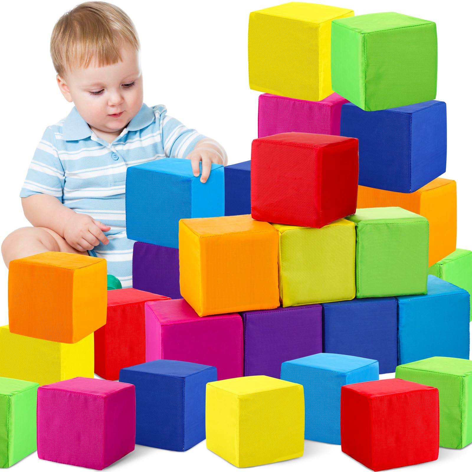 **Yilloog 24-Piece Large Foam Building Blocks for Toddlers - 4.72 Inch Soft Stacking & Climbing Blocks, Safe Play Cubes for Kids & Babies - Perfect for Indoor Play, Learning & Motor Skill Development**