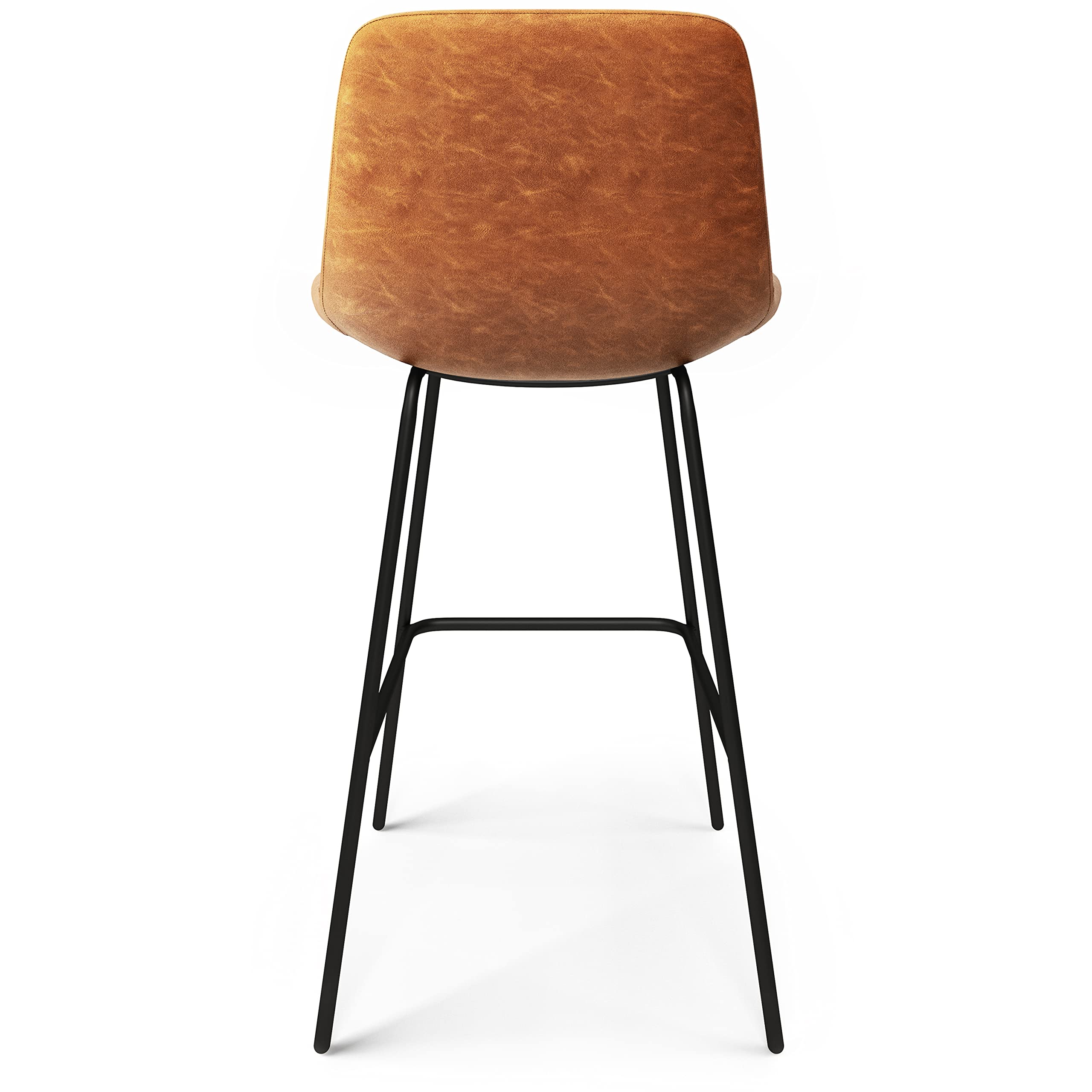 SIMPLIHOME Jolie Contemporary 28 Inch Bar Stool Set of 2 - Camel Brown Vegan Faux Leather Counter Height Stools for Kitchen Island, Breakfast Bar & Dining Room - Modern Home & Office Furniture