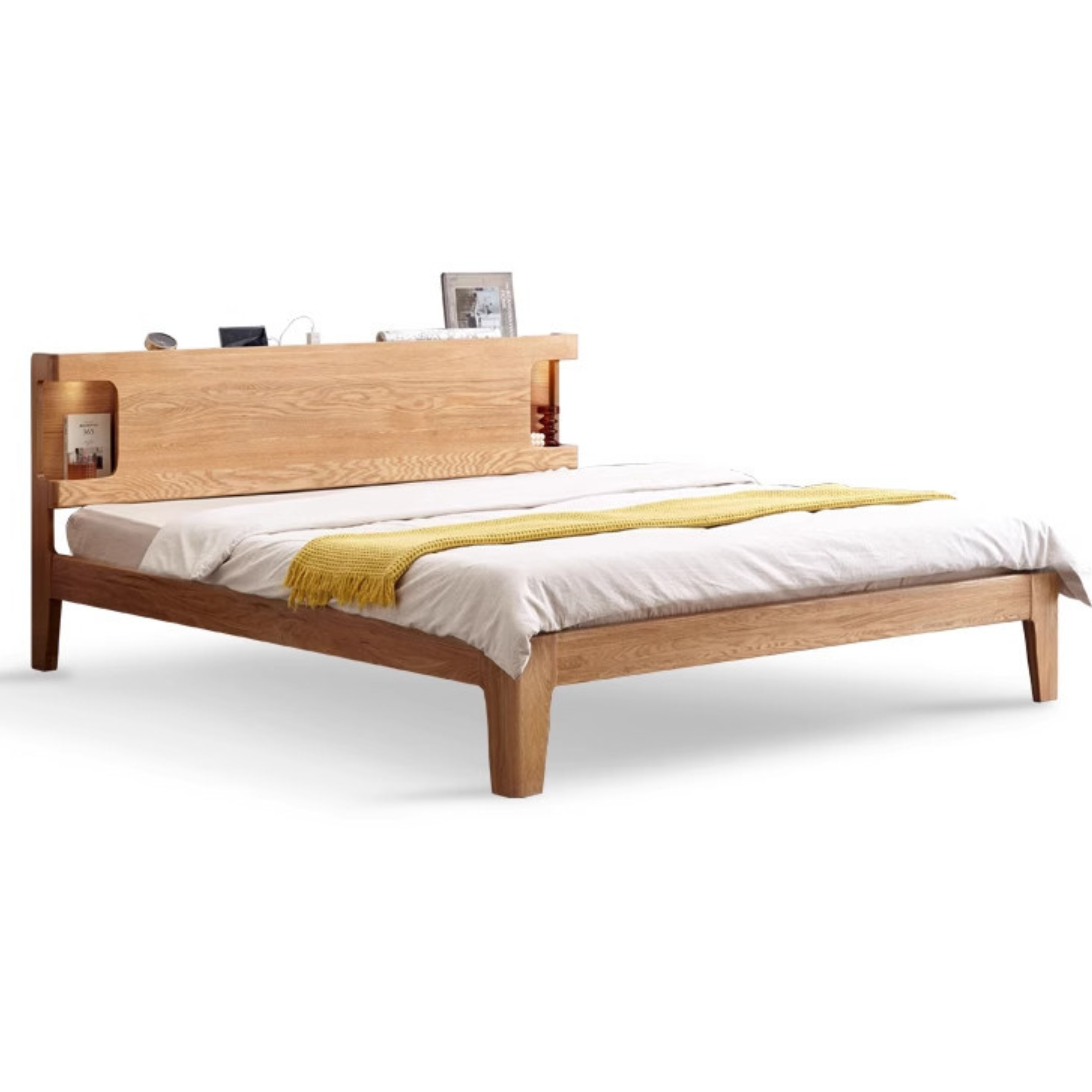 Solid Oak Wood Luminous Bedside Charging Shelf - Nightstand Organizer with USB Ports for Bedroom, Office & Dorm Room - Perfect for Phones, Tablets & Reading Lights