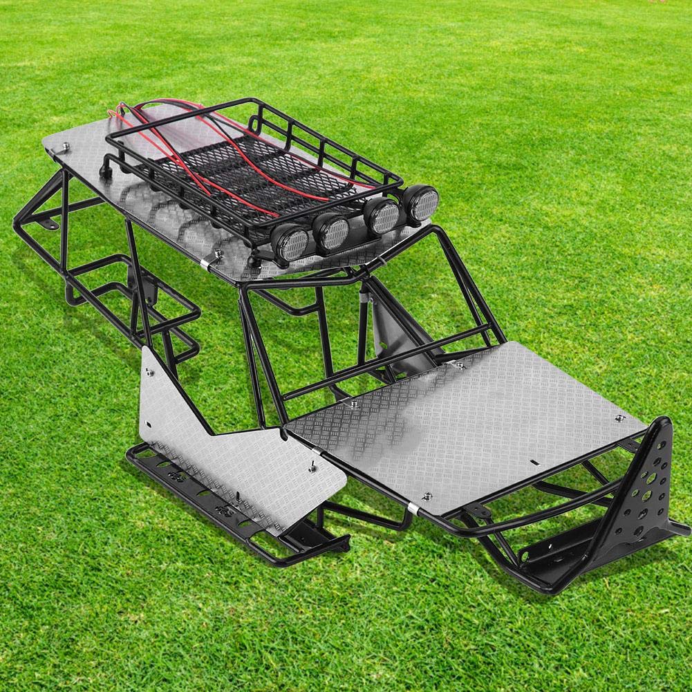 High-Quality Metal RC Car Frame with Guard Plate, Roof Rack & LED Lights - Durable Off-Road Vehicle Chassis for Crawler, Rock Racing & Trail Adventures