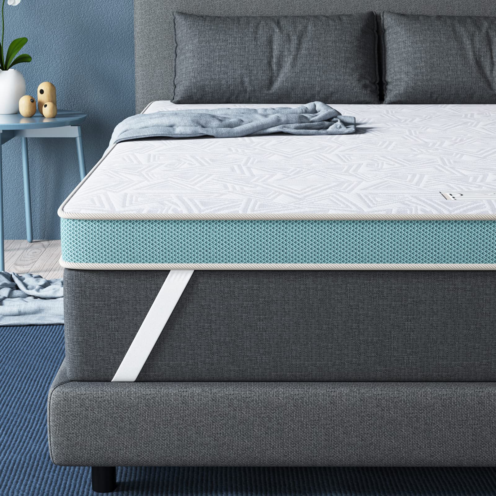 Bedstory 3 Inch Full Size Memory Foam Mattress Topper - Firm Support for Pain Relief, Cooling Gel Infused with Copper, Bamboo Charcoal & Green Tea, High-Density Fusion Foam with Skin-Friendly Non-Slip Cover - Perfect for Back Pain, Hot Sleepers & Pressure Relief in Bedrooms