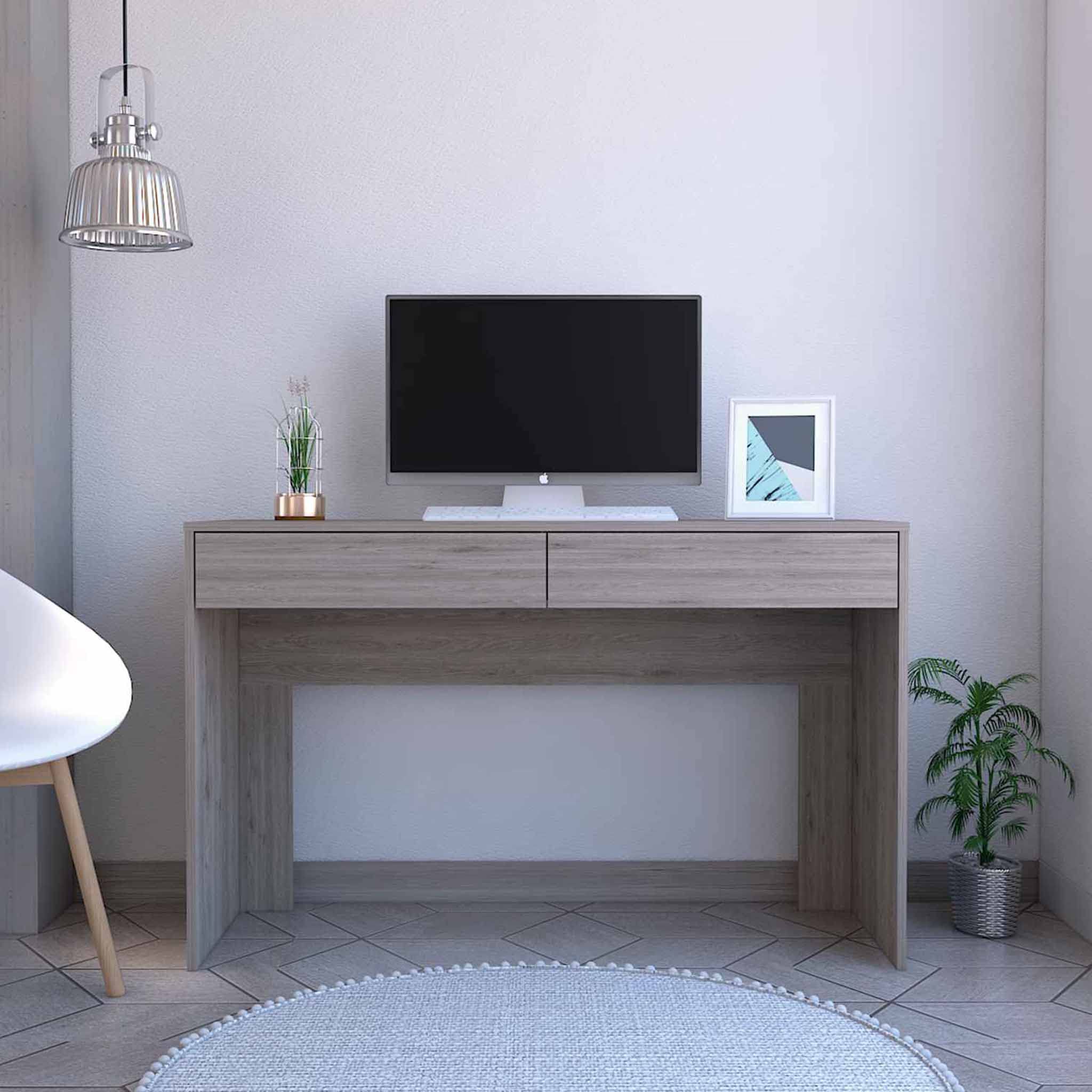 Modern Tampa Computer Desk with 2 Drawers - Light Gray Home Office Desk for Small Spaces | Perfect for Remote Work & Study