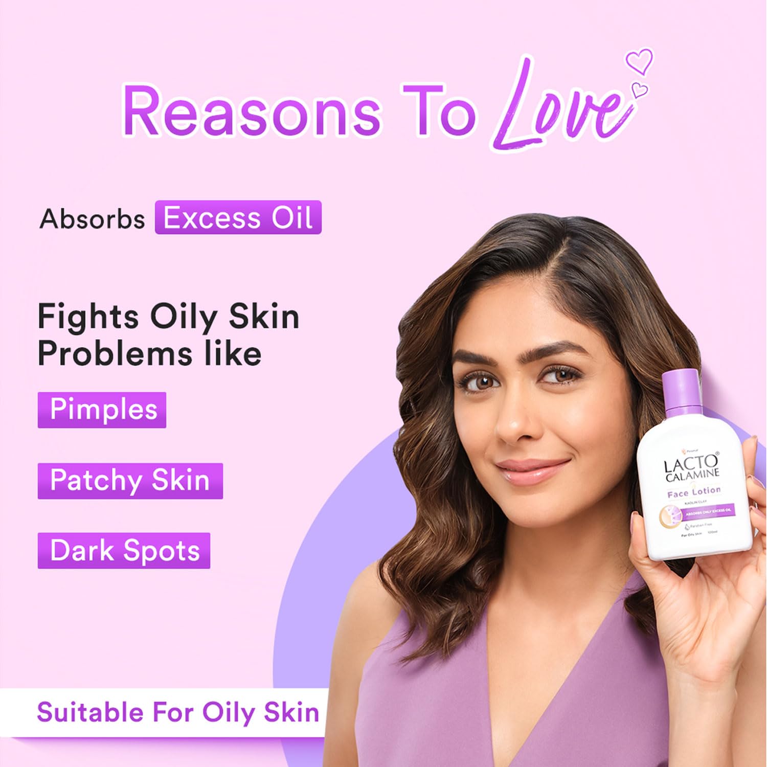 Lacto Calamine Face Lotion for Oily Skin - 60ml Daily Moisturizer with Kaolin Clay, Glycerin & Zinc Oxide - Oil Control, Acne Treatment for Pimples, Dark Spots & Blackheads - Perfect for Daily Skincare Routine & Travel-Friendly Size