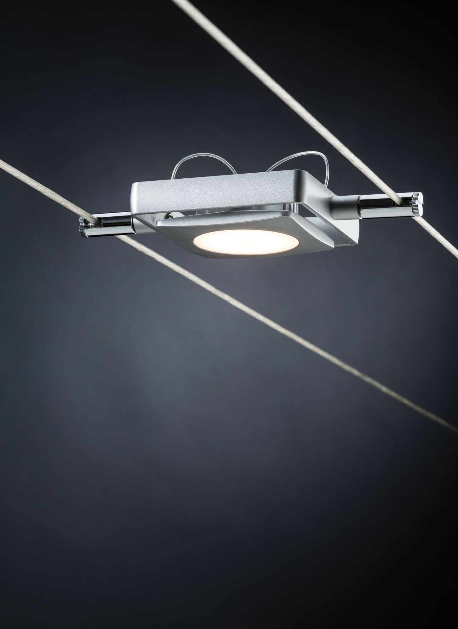 Paulmann 941.07 MacLED Tension Wire Lighting System - 4 Square Spotlights with 10m Cable & Transformer - 16W 2700K Chrome Indoor Ceiling/Wall Lights [Energy Class A+] - Perfect for Modern Homes, Retail Displays & Gallery Lighting