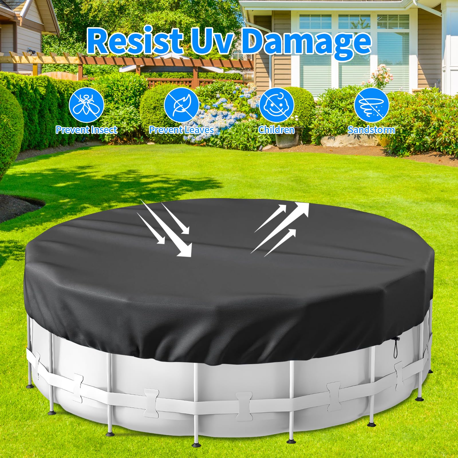 21 Ft Round Solar Pool Cover for Above Ground Pools - Heavy Duty Winter Pool Protector with PE Tarp - Waterproof & Dustproof Black Cover - Perfect for Winter Protection & Summer Heat Retention