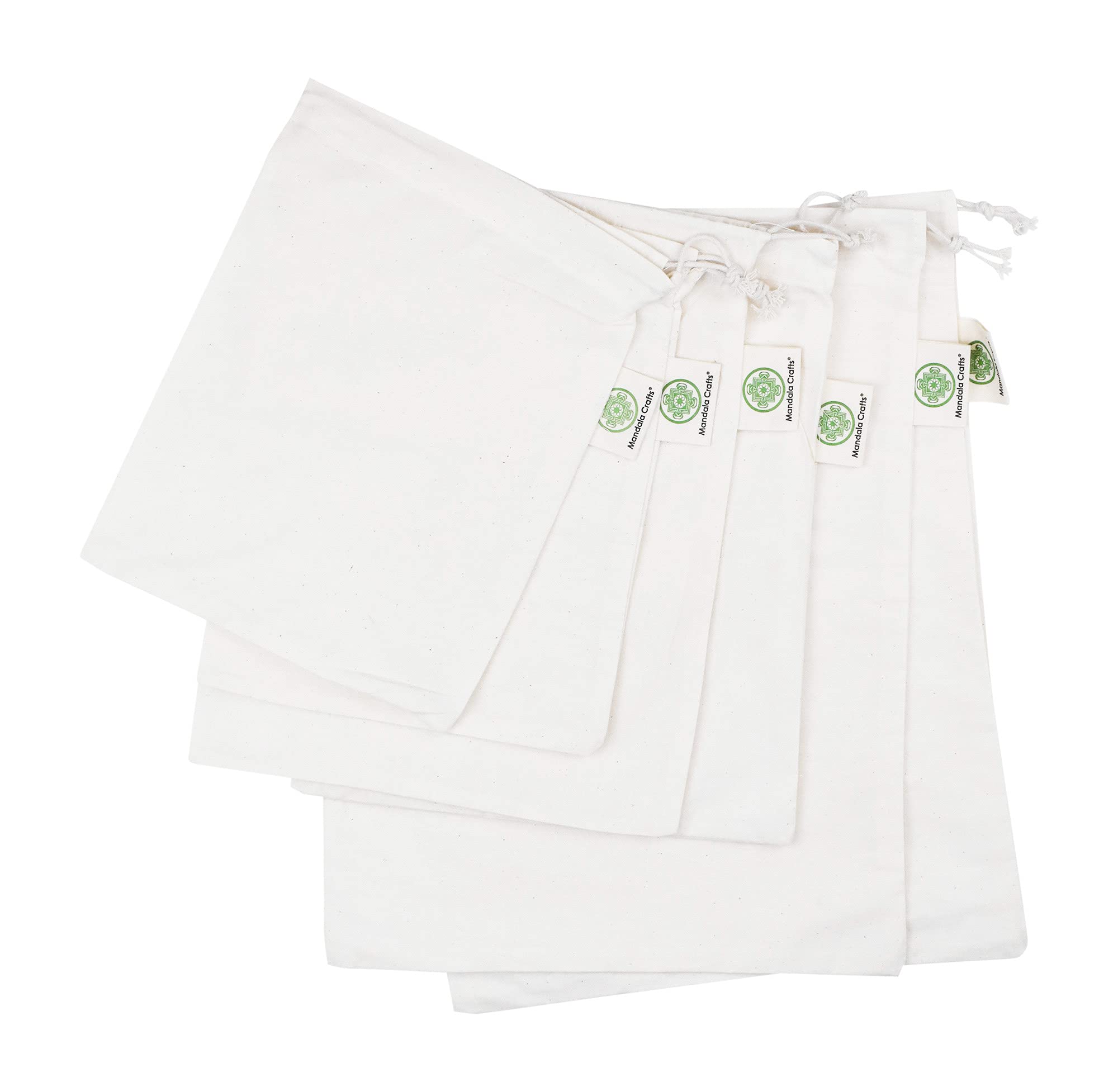 Eco-Friendly Reusable Organic Cotton Produce Bags - 6 Pack Muslin Drawstring Bags for Grocery Shopping, Food Storage & Refrigerator Organization - Perfect for Vegetables, Fruits, Bread & Gifts