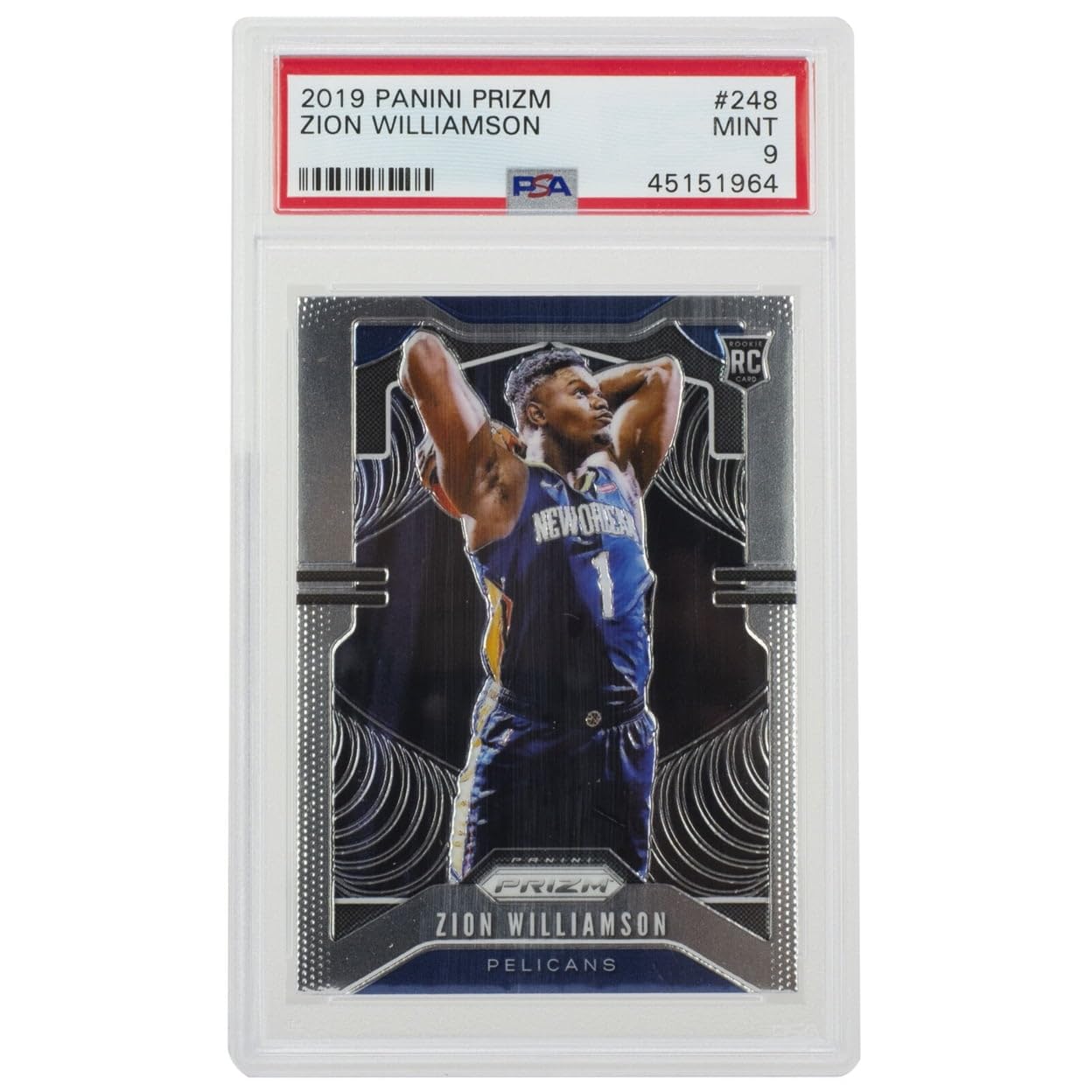 Zion Williamson 2019 Panini Prizm #248 New Orleans Pelicans Rookie Basketball Card PSA 9 Mint - Perfect for NBA Collectors, Sports Memorabilia Displays, and Investment Portfolios