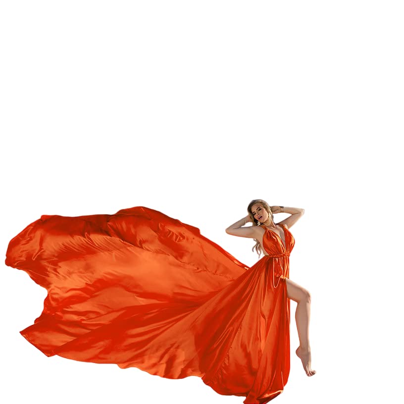 Elegant Long Flying Dress for Photoshoot - Flowy Satin Gown with Train | Perfect for Santorini Photo Shoots, Beach Weddings & Boho Styled Bridal Sessions