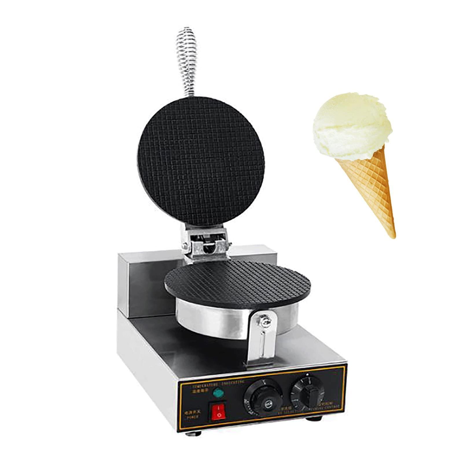 Commercial & Home Electric Waffle Cone Maker Machine - 1200W 110V Stainless Steel Nonstick Ice Cream Cone & Crepe Pancake Baker with Egg Roll Mold | Perfect for Ice Cream Shops, Dessert Bars & Home Baking