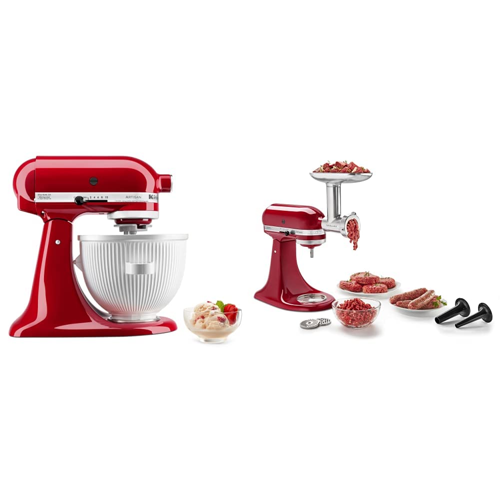 KitchenAid Stand Mixer Ice Cream Maker & Food Grinder Attachment Set - Perfect for Homemade Desserts & Meal Prep
