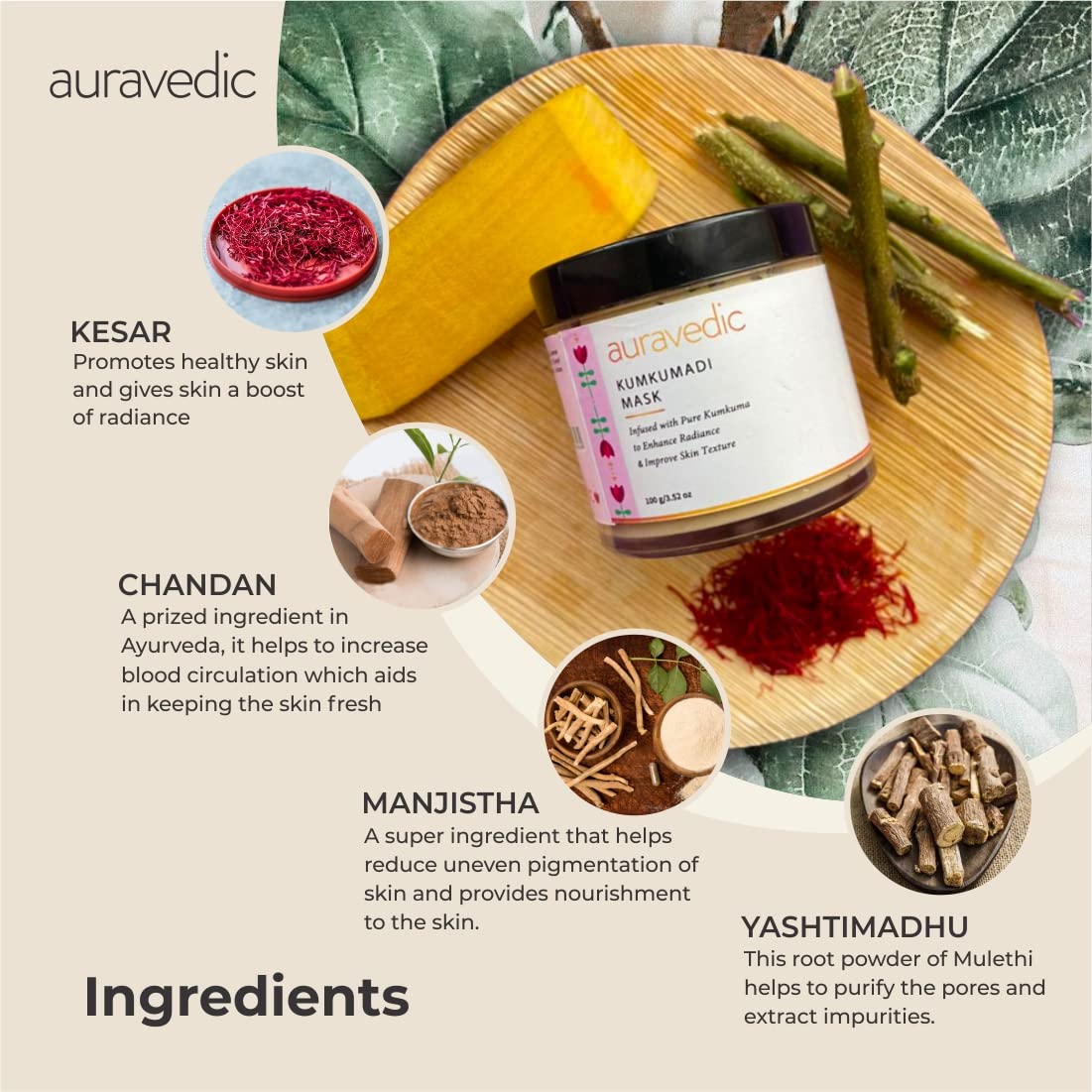 Kumkumadi Face Mask with Kumkumadi Tailam - 100g Ayurvedic Tan Removal & Detan Face Pack for Glowing Skin - Skincare for Women & Men - Perfect for Daily Use, Spa Days & Bridal Preparation