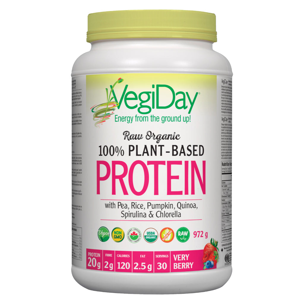 Organic Raw 100% Plant-Based Protein Powder - Vegan, Non-GMO, Gluten-Free - Very Berry Flavor for Smoothies, Shakes & Post-Workout Recovery