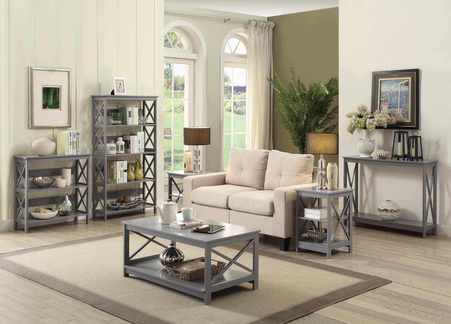 Convenience Concepts Oxford 3-Tier Bookcase Shelf - Gray Wooden Storage Organizer for Living Room, Bedroom, Office & Study