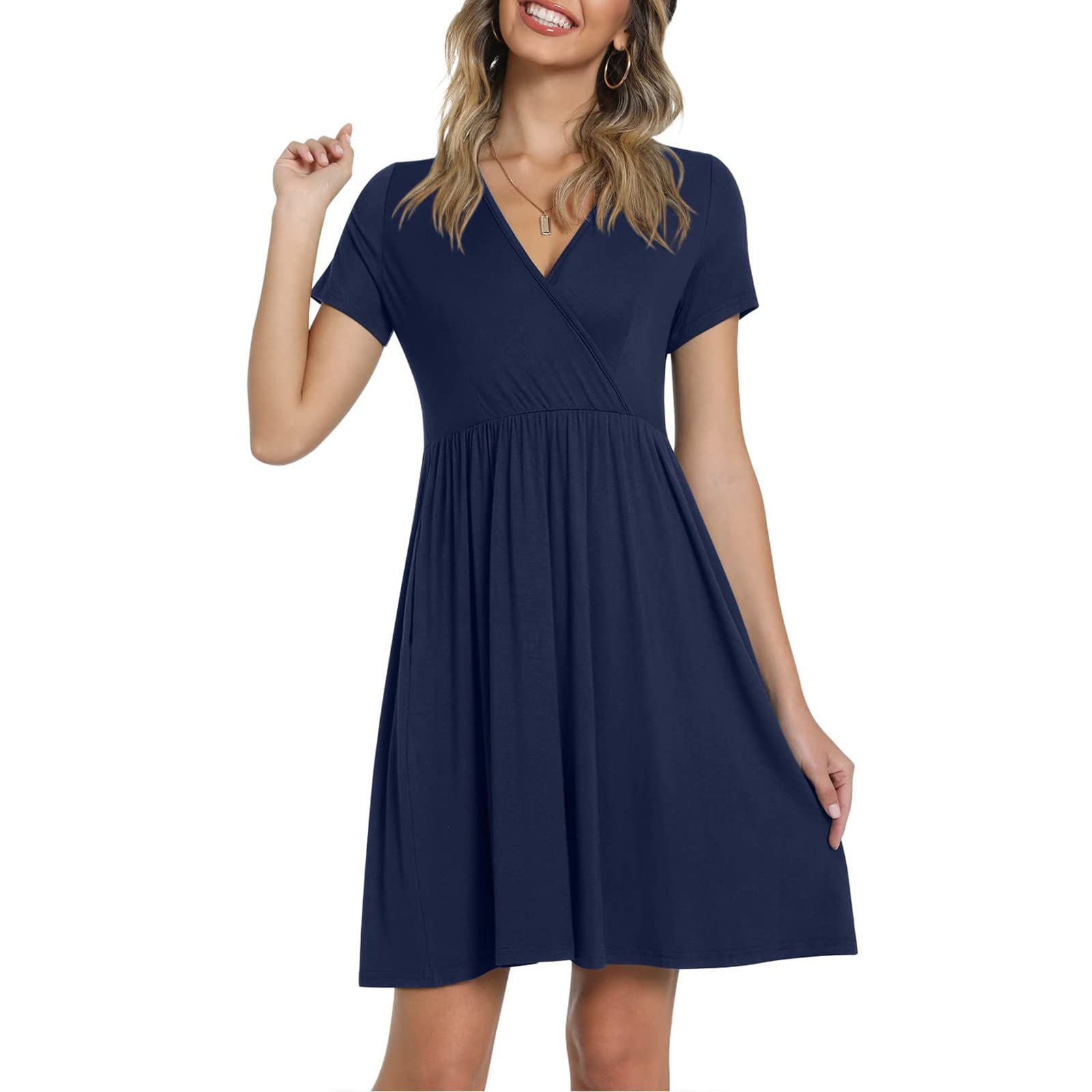 Raopuzi Women's Summer Mini Dress - Short Sleeve Casual Loose Fit Plus Size Flowy Dress for Beach, Party & Everyday Wear