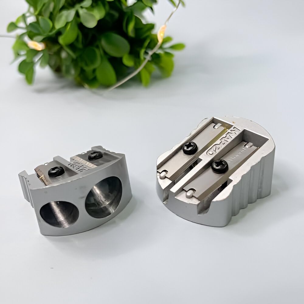 Nozomi Professional Dual Hole Makeup Pencil Sharpener - Kajal, Lipstick & Cosmetic Pencil Sharpener for Salon, Home & Travel (Cast Iron, Silver) | Perfect for Makeup Artists & Beauty Enthusiasts