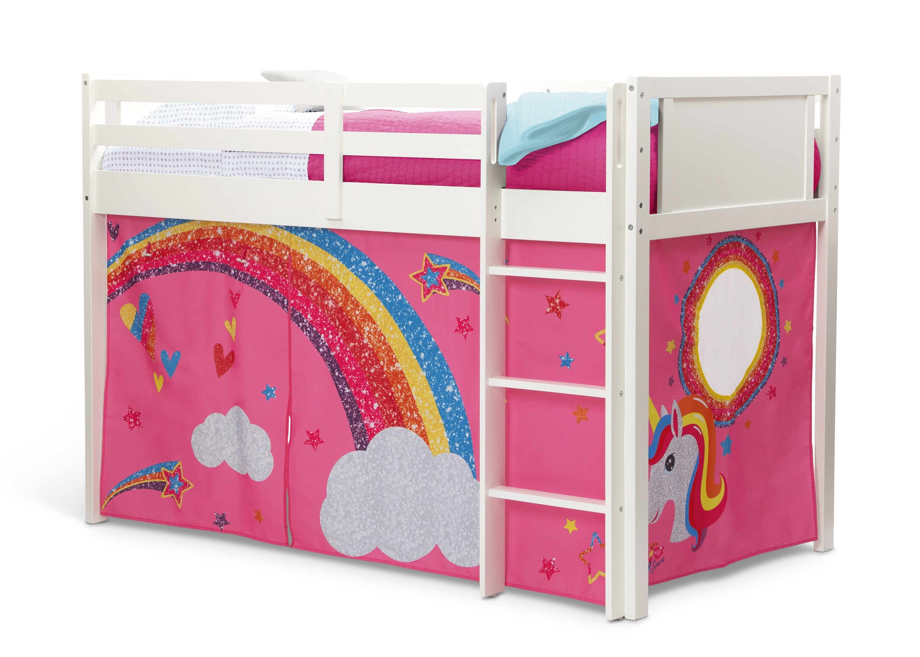JoJo Siwa Twin Loft Bed Tent & Curtain Set - Pink Glitter Canopy for Kids Room Decor (Bed Sold Separately) - Perfect for Sleepovers, Playtime & Princess Themed Bedrooms